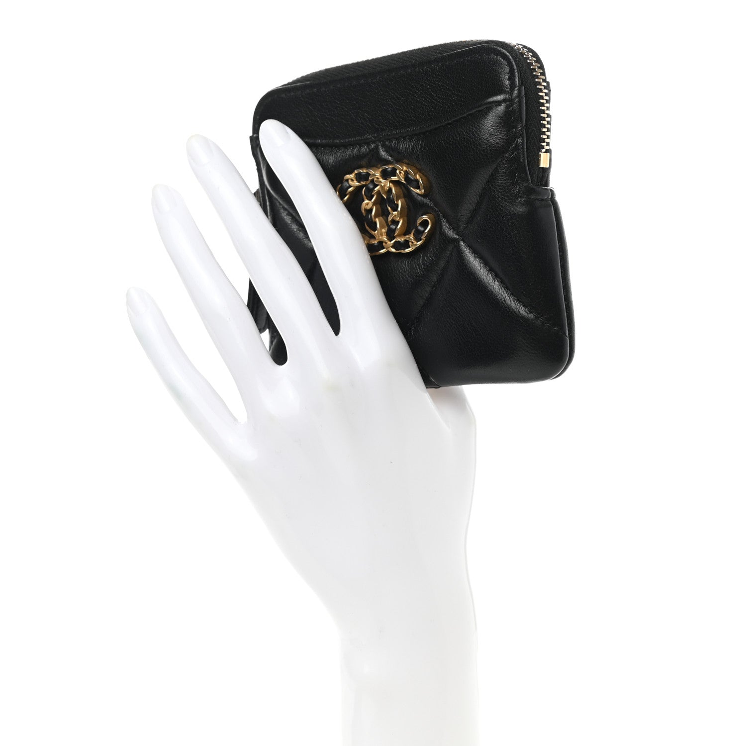 Chanel Lambskin Quilted Chanel 19 Zip Card Holder Wallet Black 2 of 9