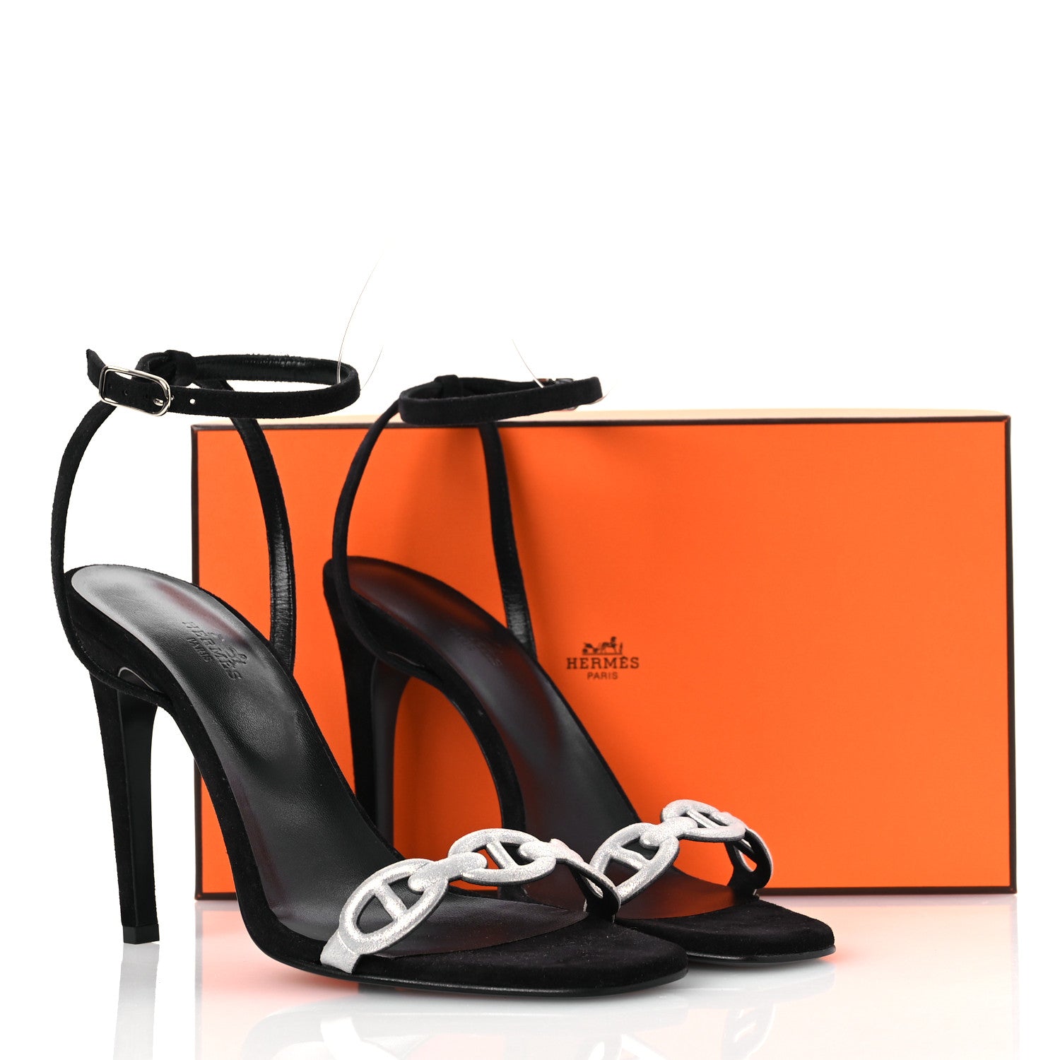 Hermes Metallic Suede Goatskin Luz 105 Sandals 40 Black Gris Argente 13 of 13