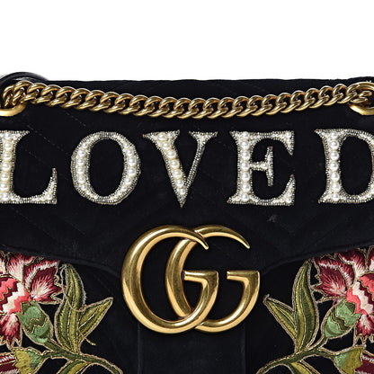 Gucci Velvet Matelasse Loved Embroidered Medium GG Marmont Shoulder Bag Black 16 of 18