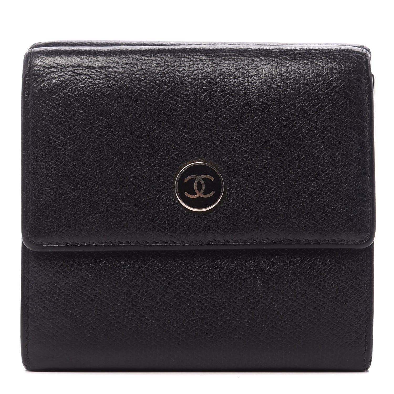 Chanel Grained Calfskin CC Button Flap Wallet Black 1 of 9
