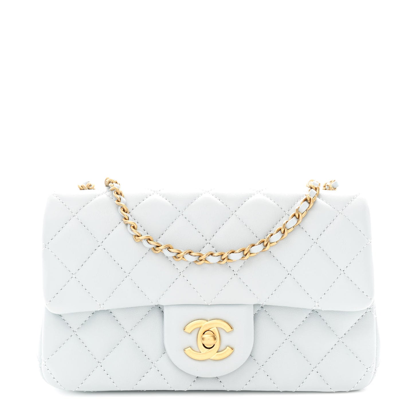 Lambskin Quilted Mini Rectangular Pearl Crush Flap Light Blue
