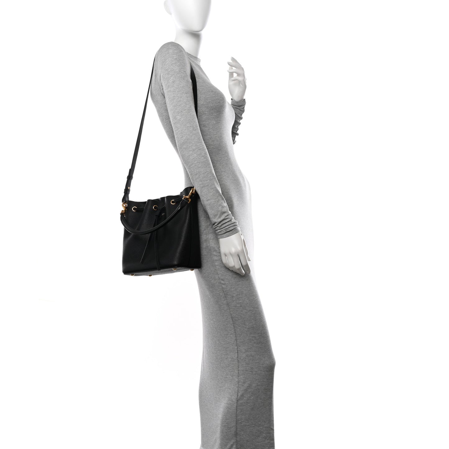 Grained Calfskin Medium Emmanuelle Bucket Bag Black