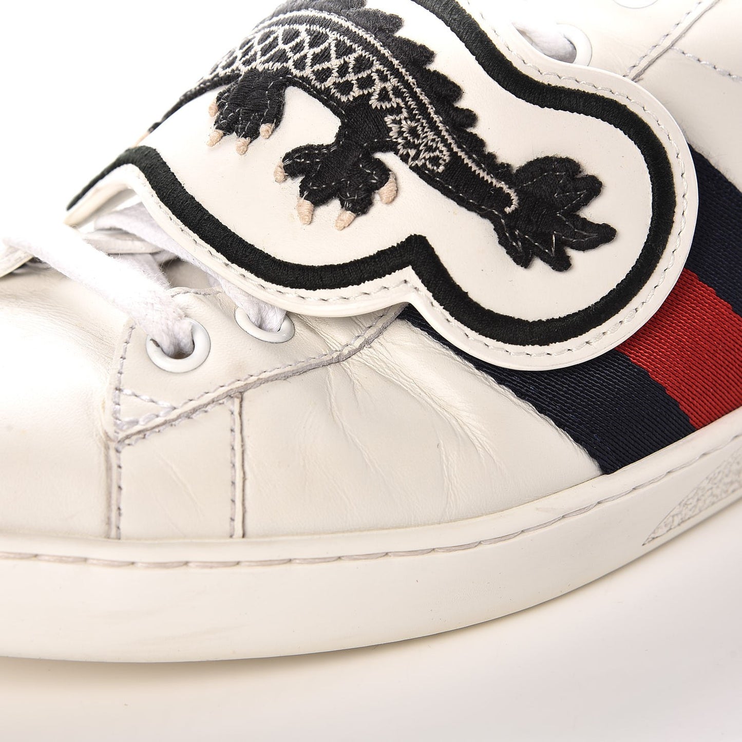 Calfskin Ayers Web UFO Dragon Embroidered Mens Ace Sneakers 7 White