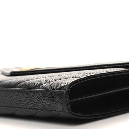 Saint Laurent Grain De Poudre Matelasse Chevron Monogram Chain Wallet Black 10 of 11