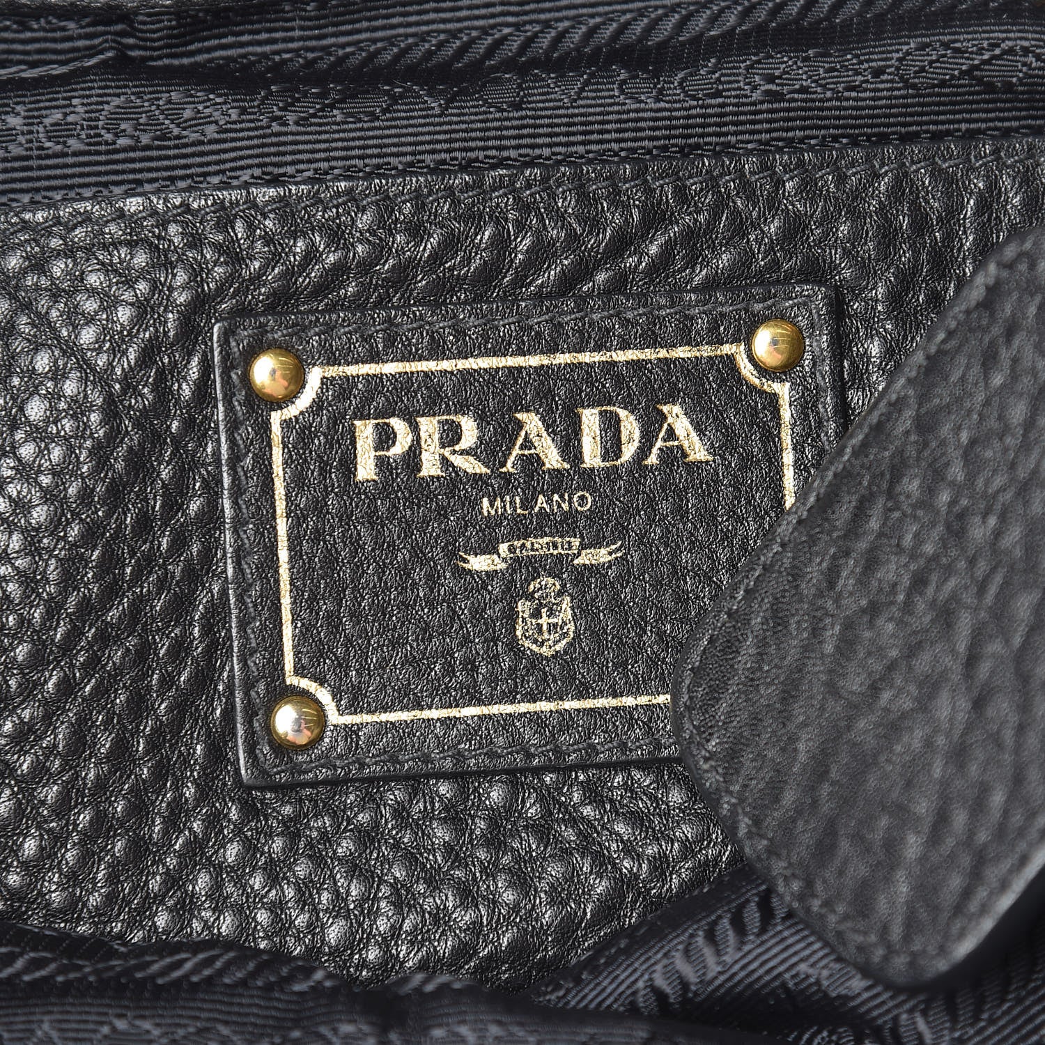 Prada Vitello Daino Side Pocket Tote Black 6 of 10