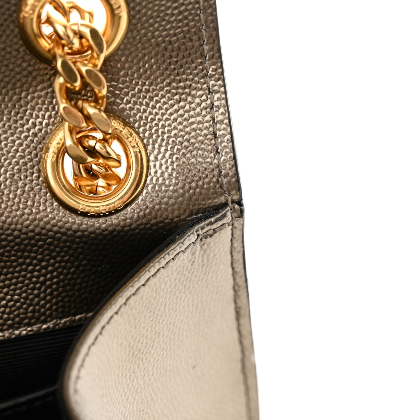 Metallic Grain De Poudre Textured Mixed Matelasse Triquilt Medium Monogram Satchel Gold
