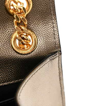Saint Laurent Metallic Grain De Poudre Textured Mixed Matelasse Triquilt Medium Monogram Satchel Gold 13 of 16