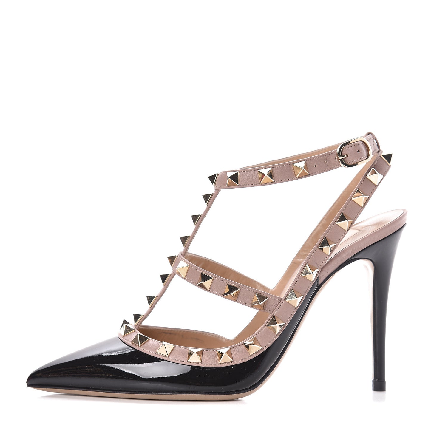 Patent Nappa Rockstud Ankle Strap 100mm Pumps 36 Black Poudre