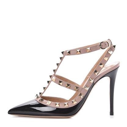 Valentino Garavani Patent Nappa Rockstud Ankle Strap 100mm Pumps 36 Black Poudre 1 of 11