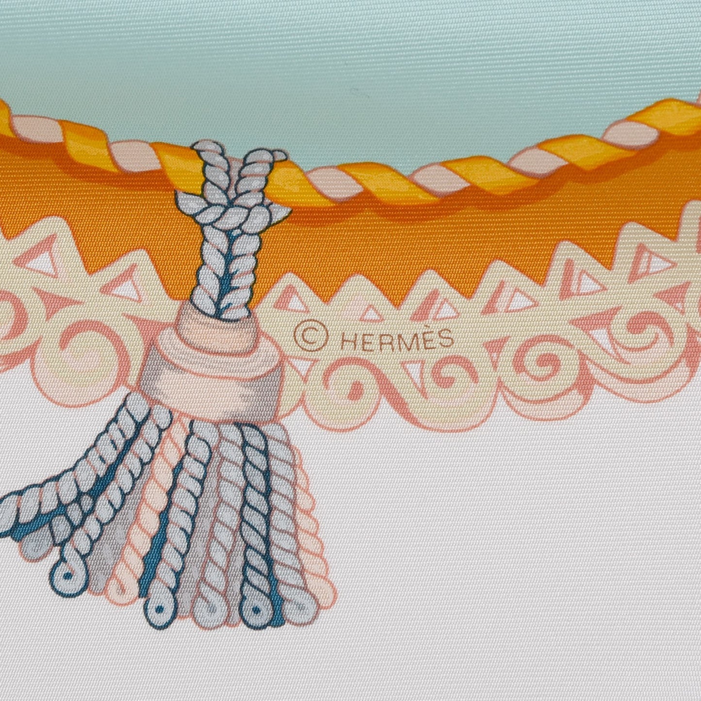 Silk Paperoles Scarf 90 Aqua Blanc Vieil Or
