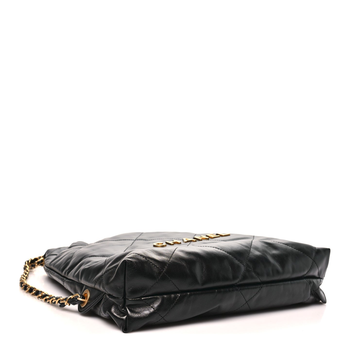 Shiny Calfskin Quilted Chanel 22 Backpack Black