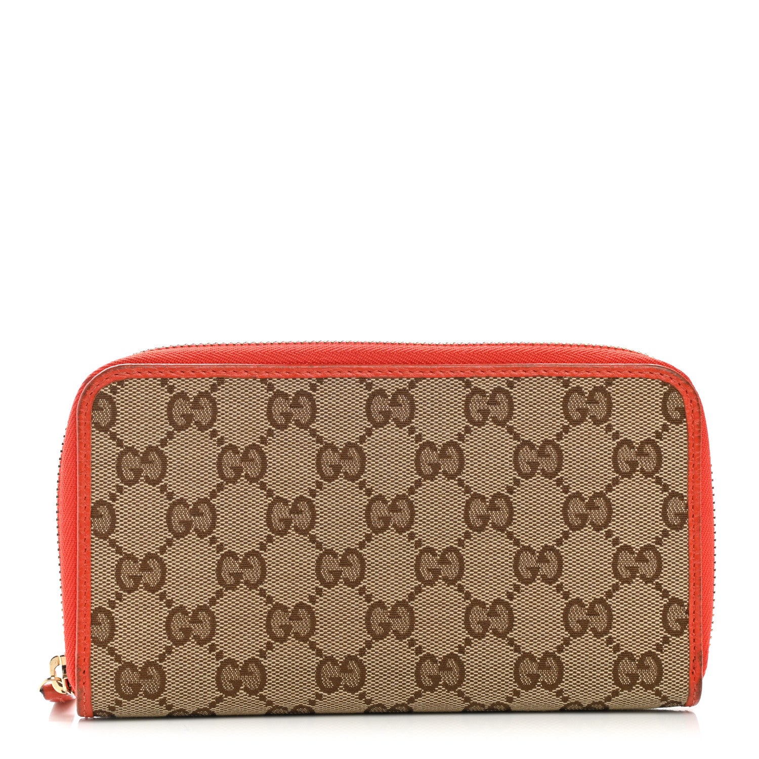Gucci Monogram Dollar Calfskin Zip Around Wallet Beige Ebony Sun Orange 1 of 11