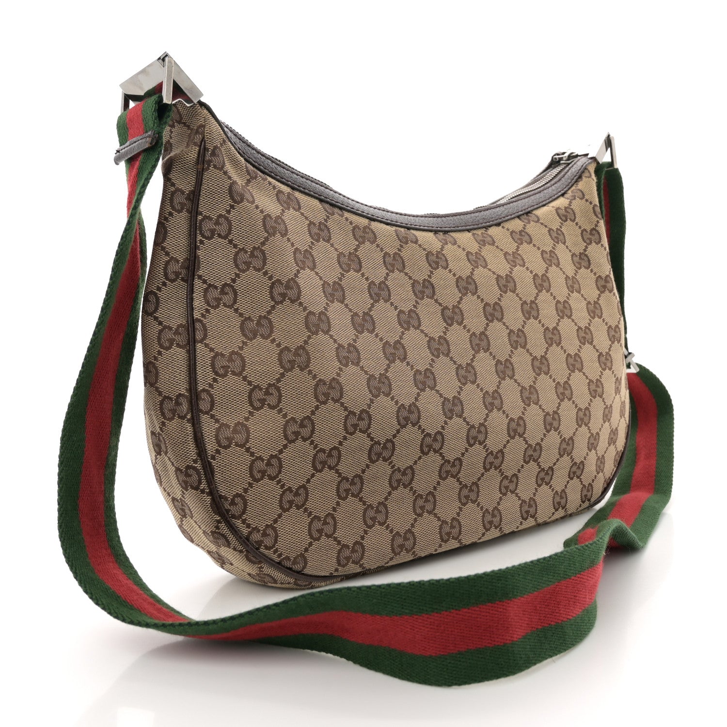 Gucci Monogram Web Medium Half Moon Hobo Dark Brown 3 of 10
