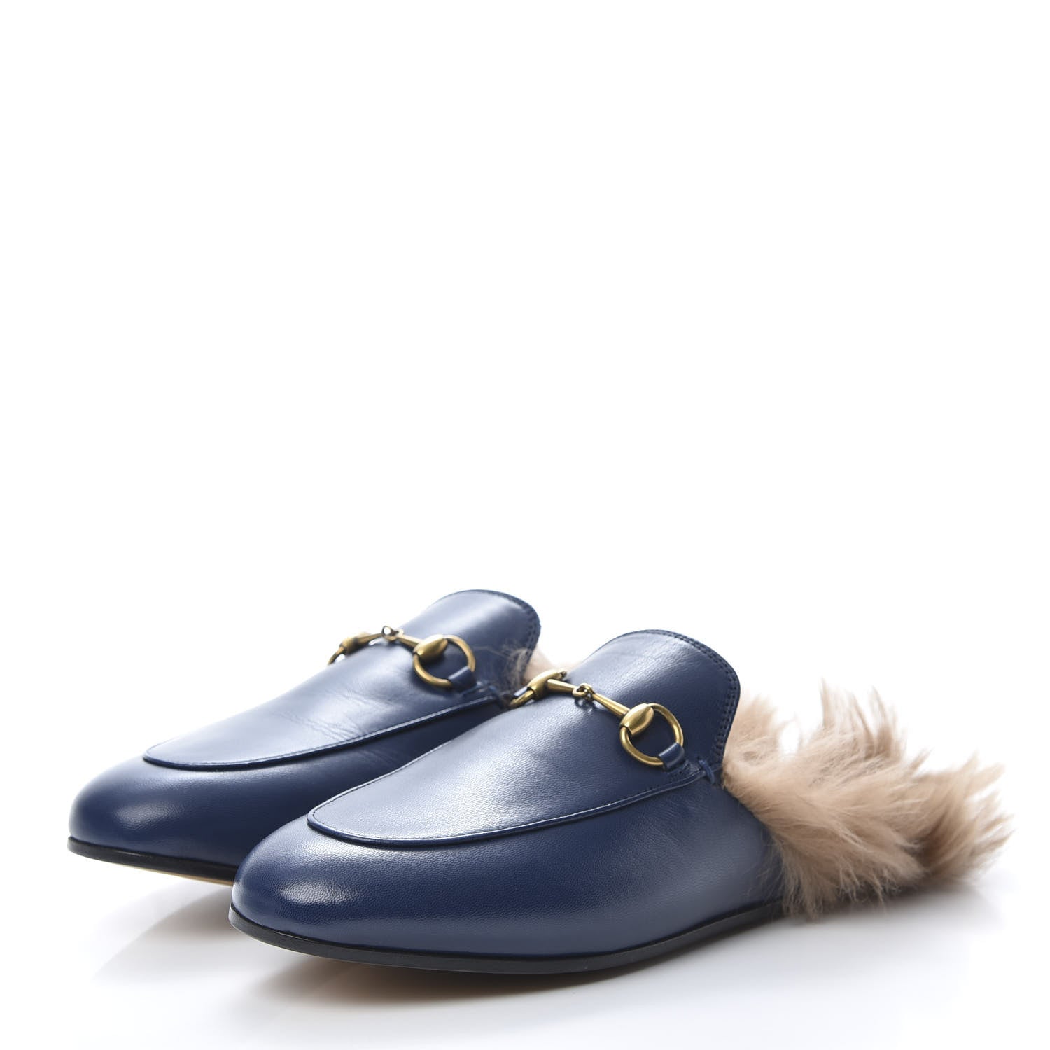 Gucci Malaga Kid Fur Womens Princetown Slippers 38.5 Blue Agata 3 of 8