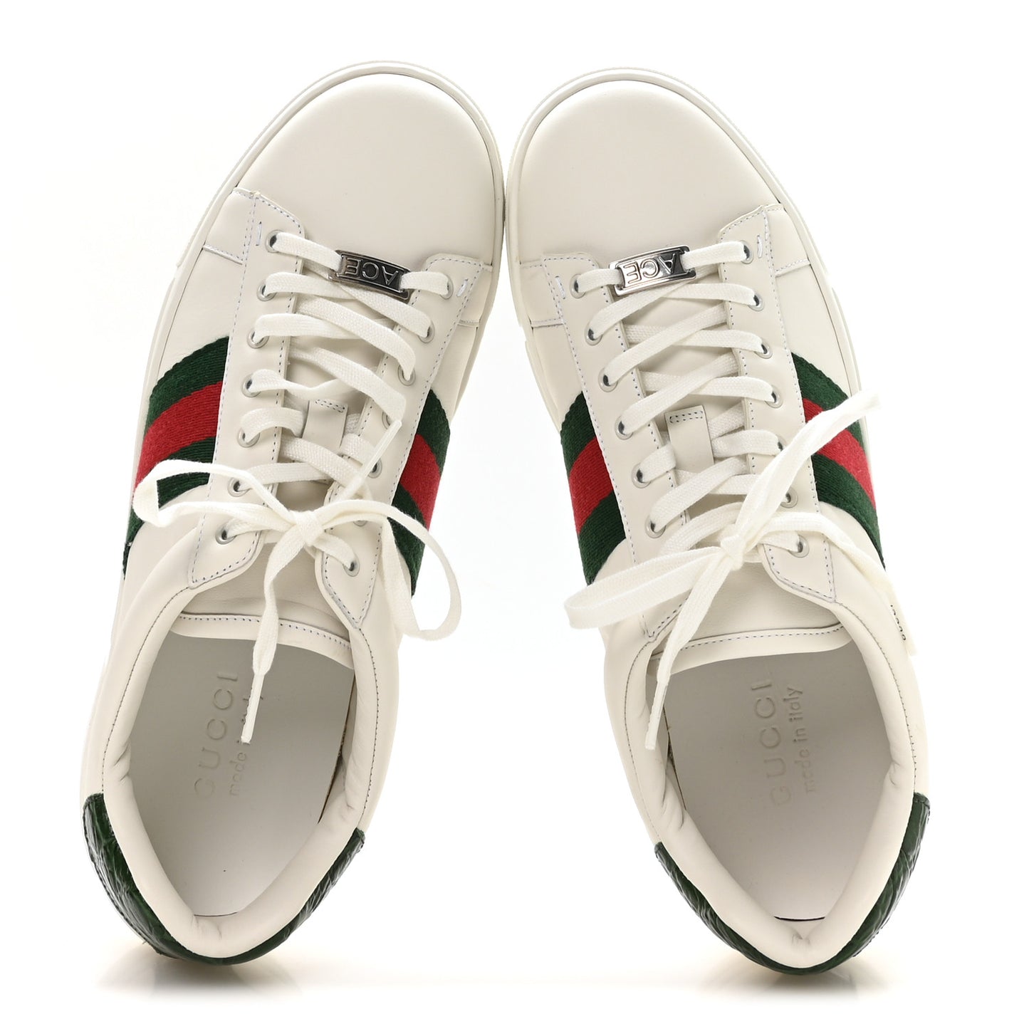 Calfskin Crocodile Web Mens Ace Sneakers 8.5 White Green