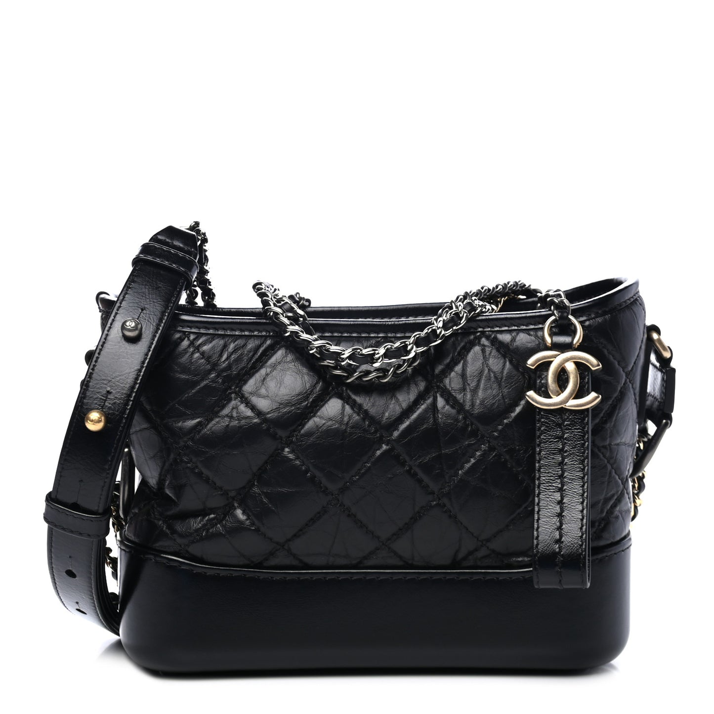 Aged Calfskin Quilted Small Gabrielle Hobo Black
