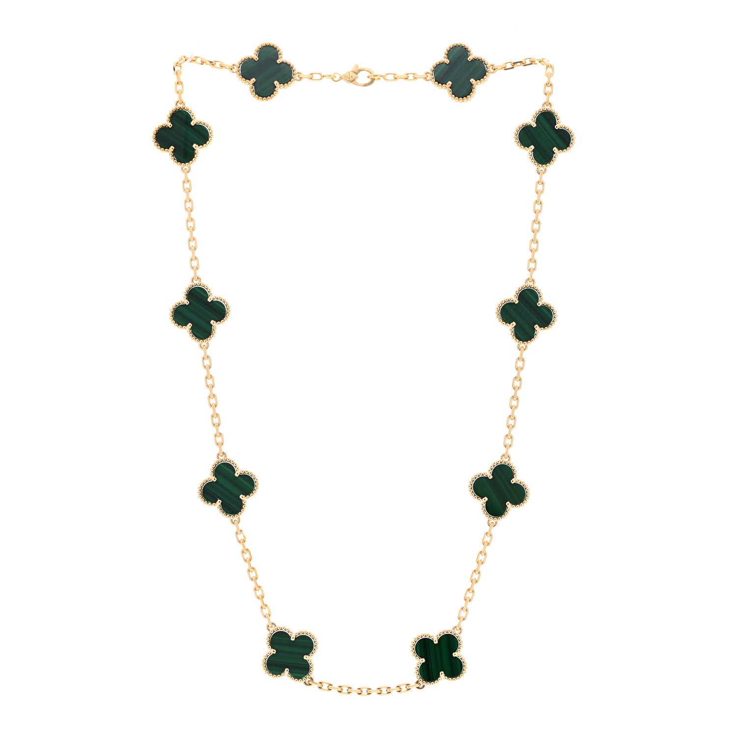 Van Cleef & Arpels 18K Yellow Gold Malachite 10 Motifs Vintage Alhambra Necklace 3 of 6