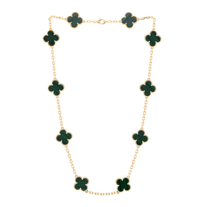 Van Cleef & Arpels 18K Yellow Gold Malachite 10 Motifs Vintage Alhambra Necklace 3 of 6