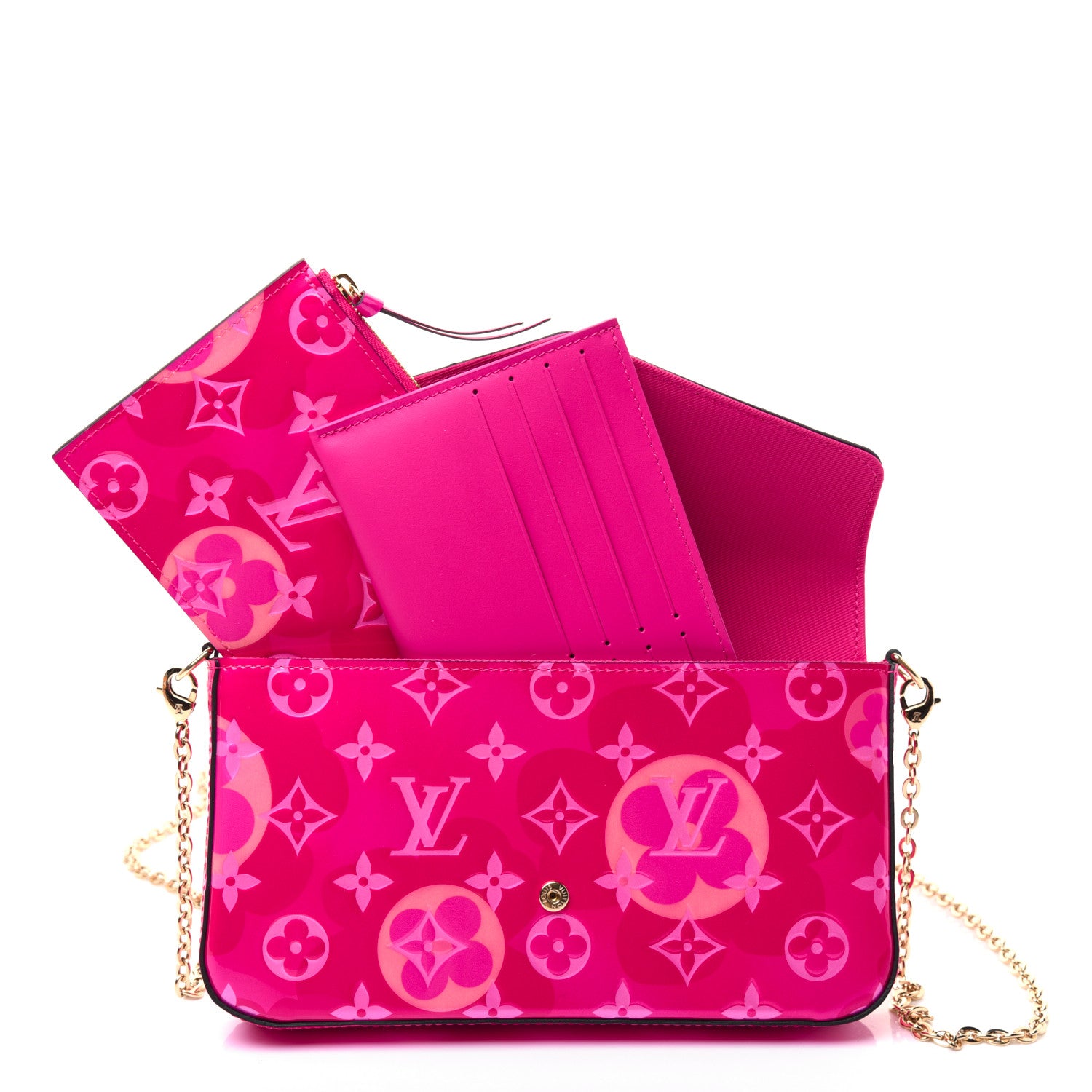 Louis Vuitton Vernis Valentine Pochette Felicie Chain Wallet Fuchsia 12 of 14