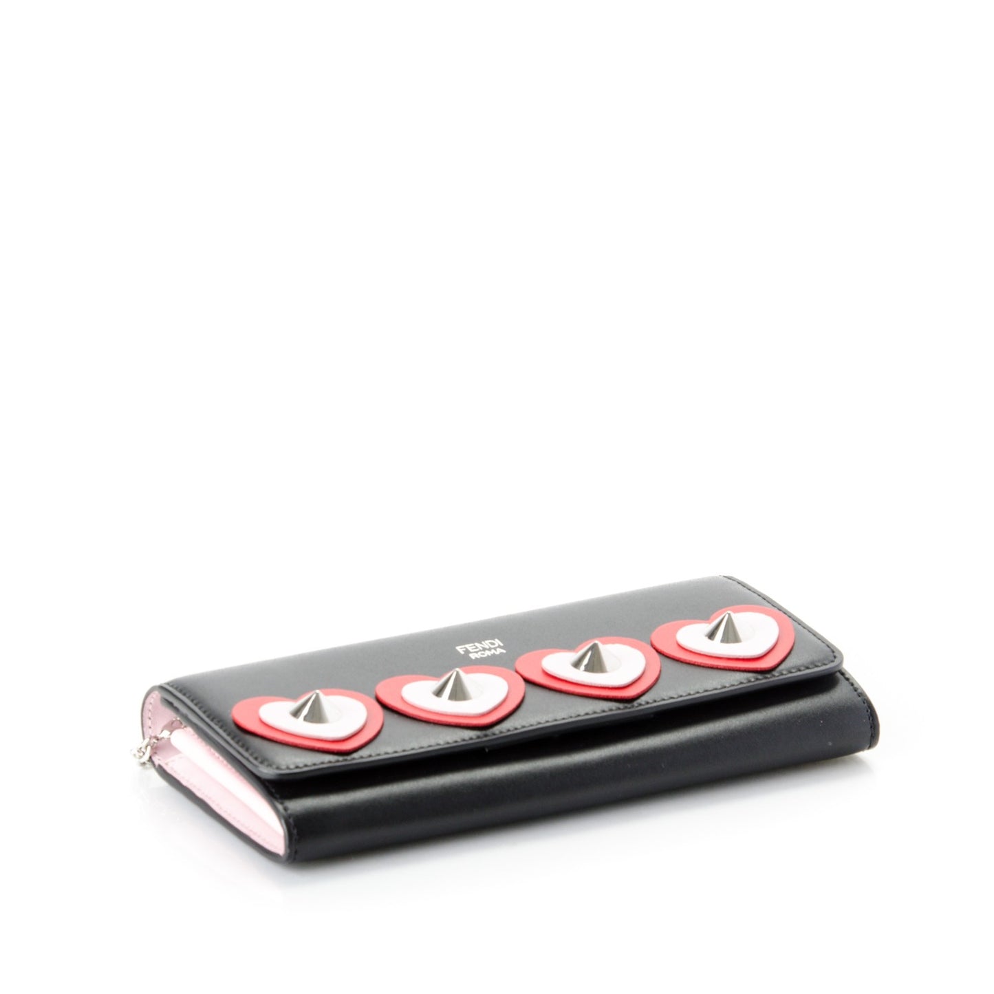 Calfskin Heart Studded Continental Wallet On Chain Black Red Peonia
