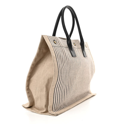Saint Laurent Embroidered Cotton Linen Rive Gauche Noe Tote Natural Black 3 of 11