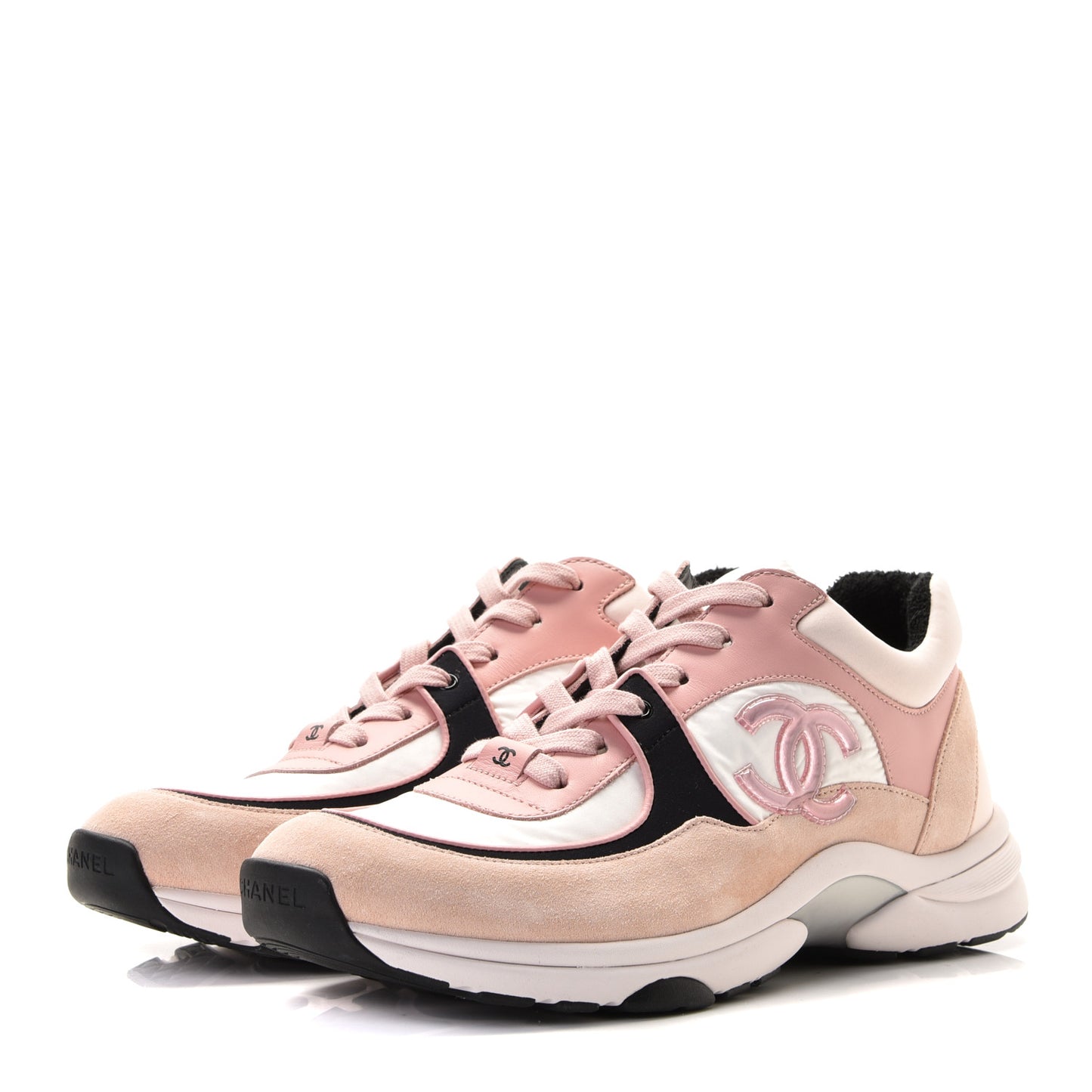 Nylon Lambskin Suede Calfskin CC Sneakers 41 Pink