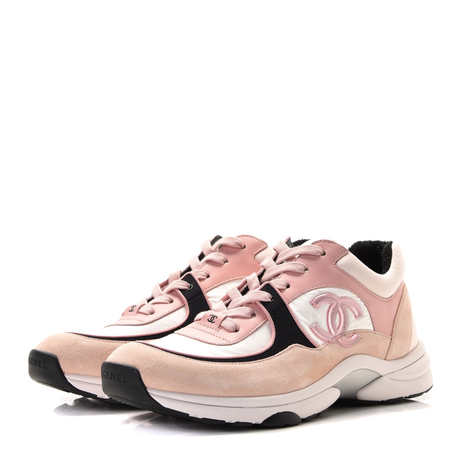 Chanel Nylon Lambskin Suede Calfskin CC Sneakers 41 Pink 2 of 8