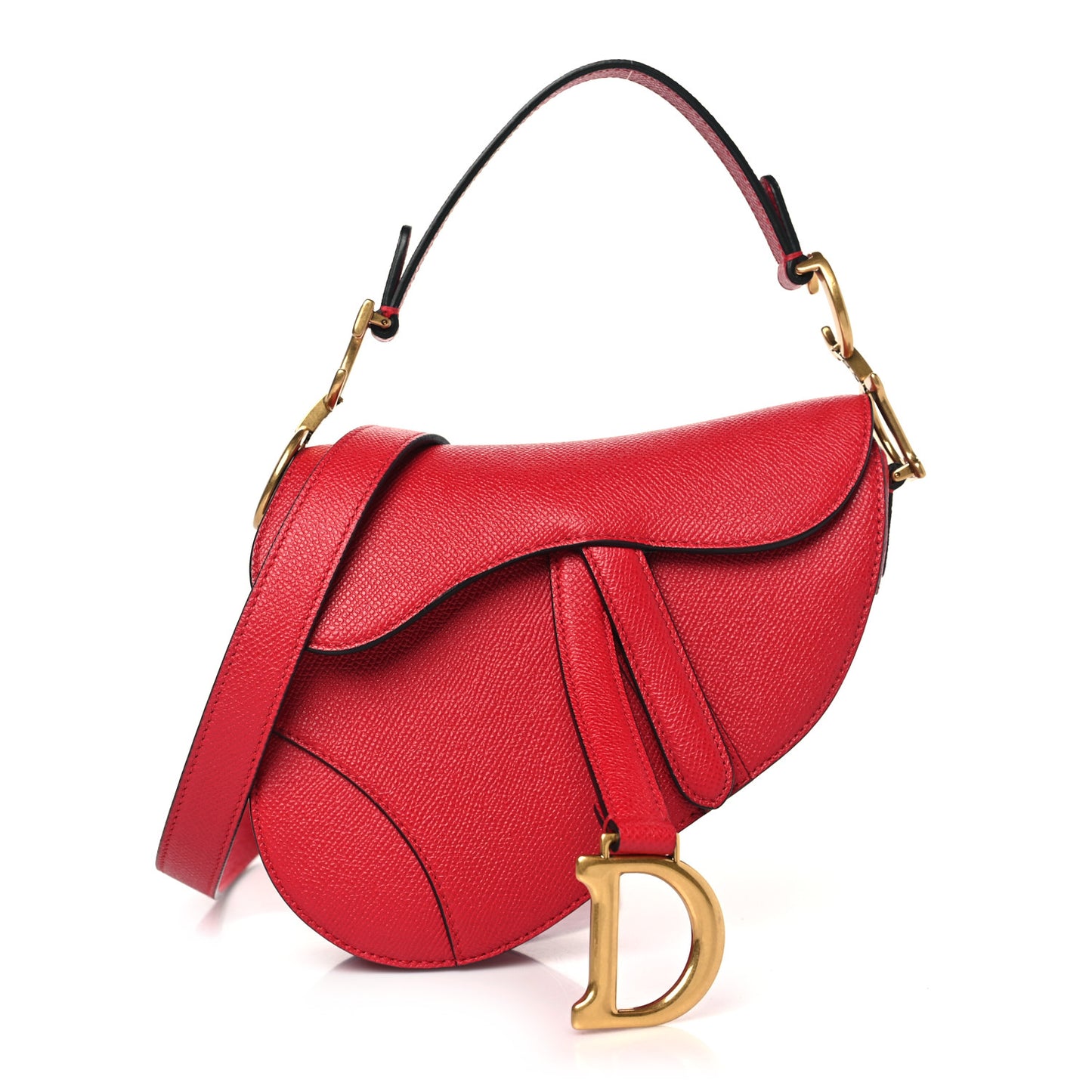 Grained Calfskin Mini Saddle Bag With Strap Red