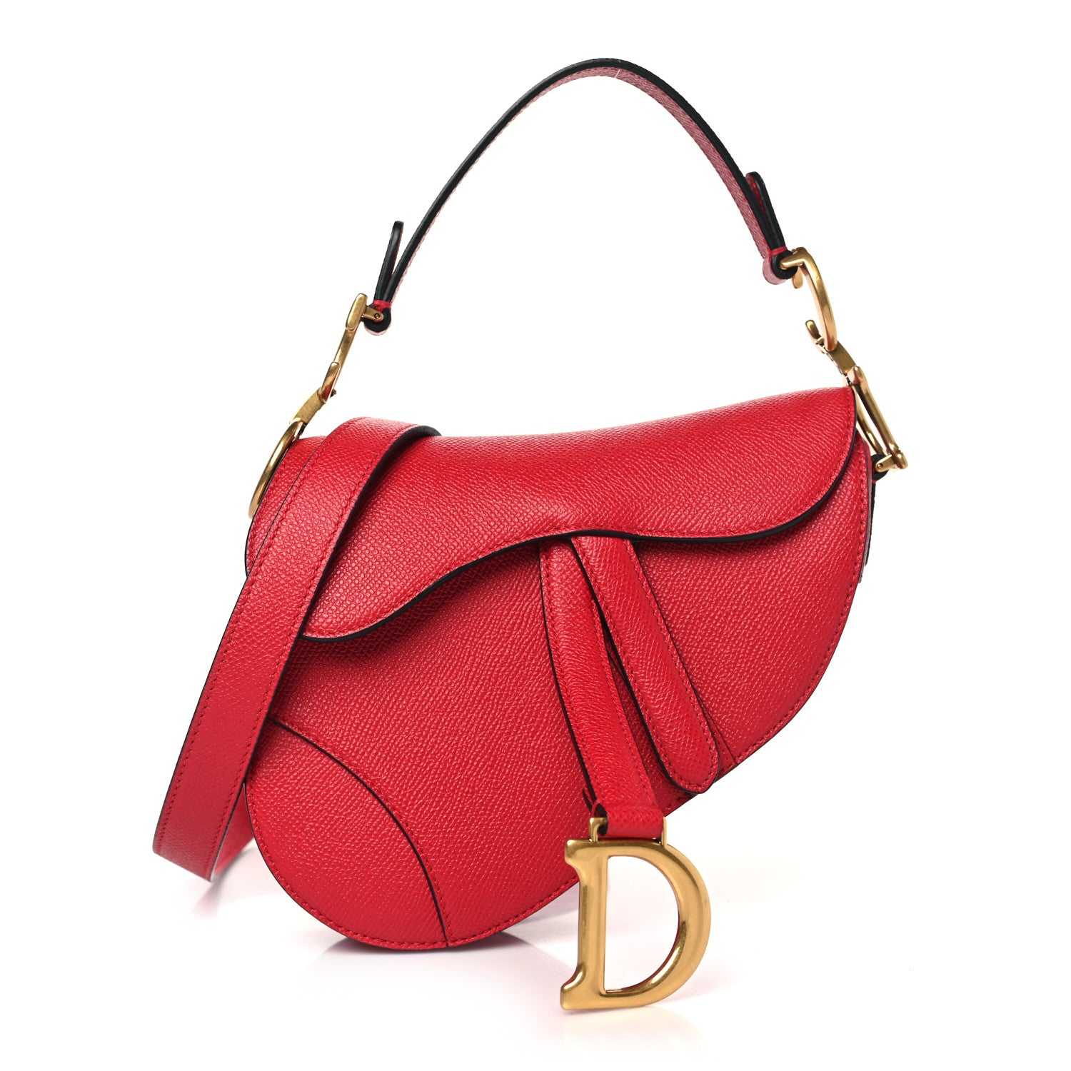 Christian Dior Grained Calfskin Mini Saddle Bag With Strap Red 1 of 9