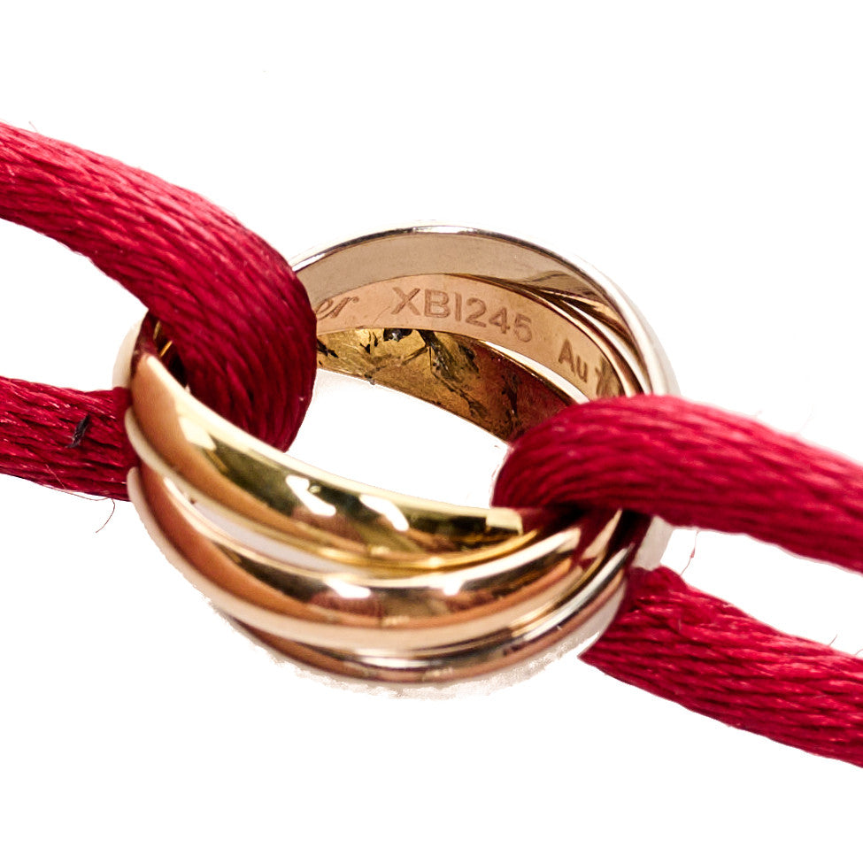 Cartier 18K Pink Yellow White Gold Trinity Cord Bracelet Red 3 of 4