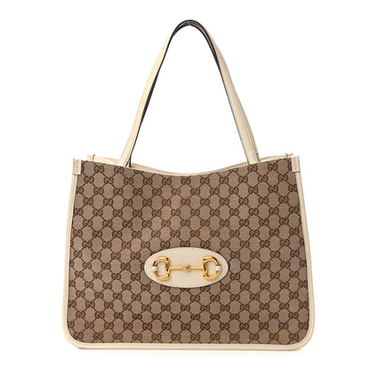 Gucci Monogram New Sakai Calfskin Lux Horsebit 1955 Tote Beige Ebony Mystic White 1 of 11