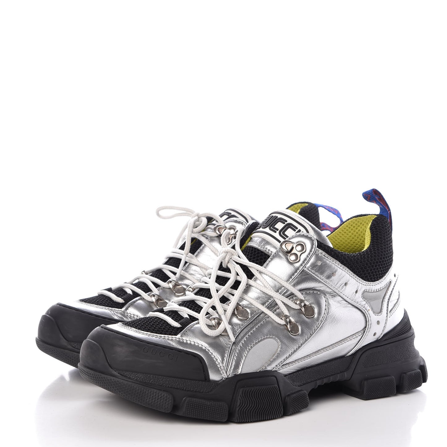 X SEGA Metallic Calfskin Mesh Womens Flashtrek Sneakers 41 Silver Black