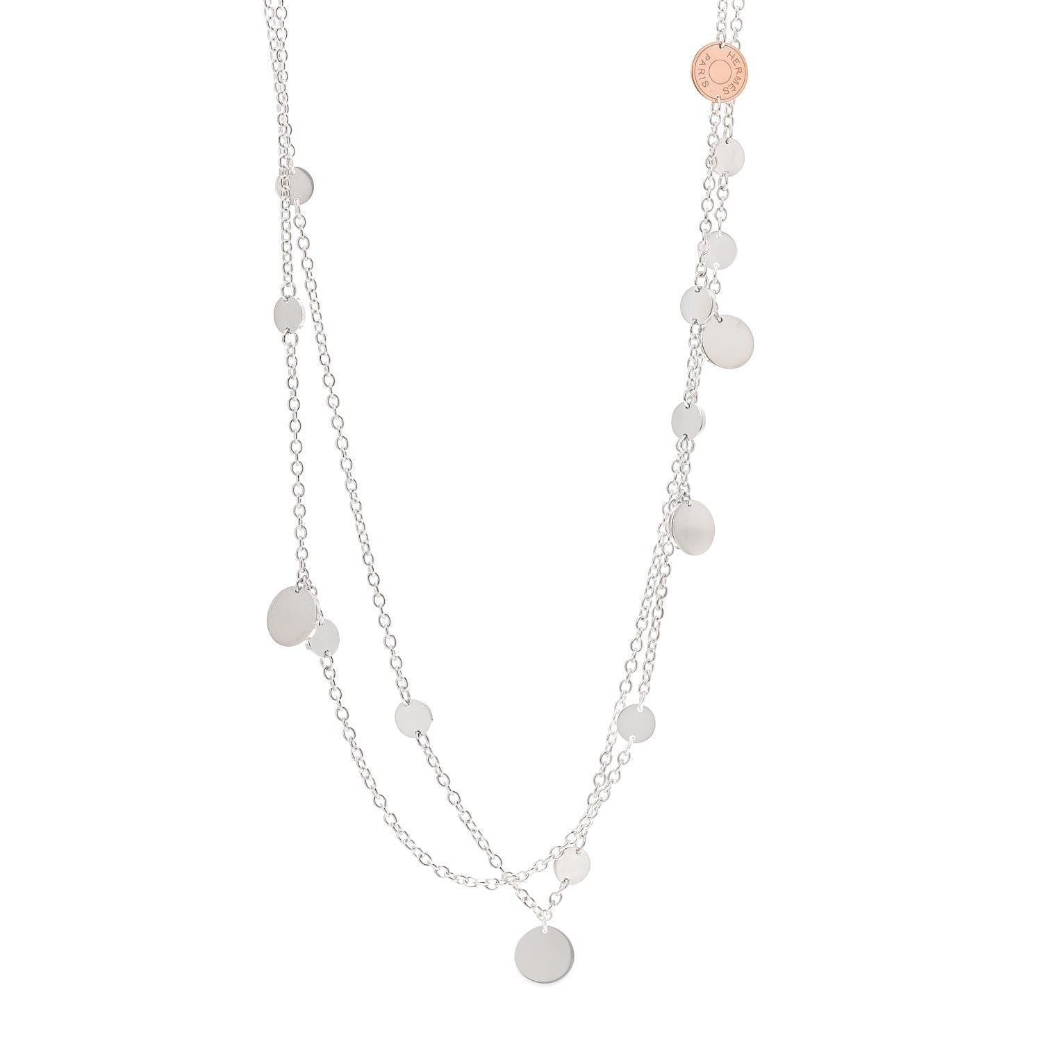 Hermes Sterling Silver 18K Rose Gold Confettis Long Necklace 120 1 of 5