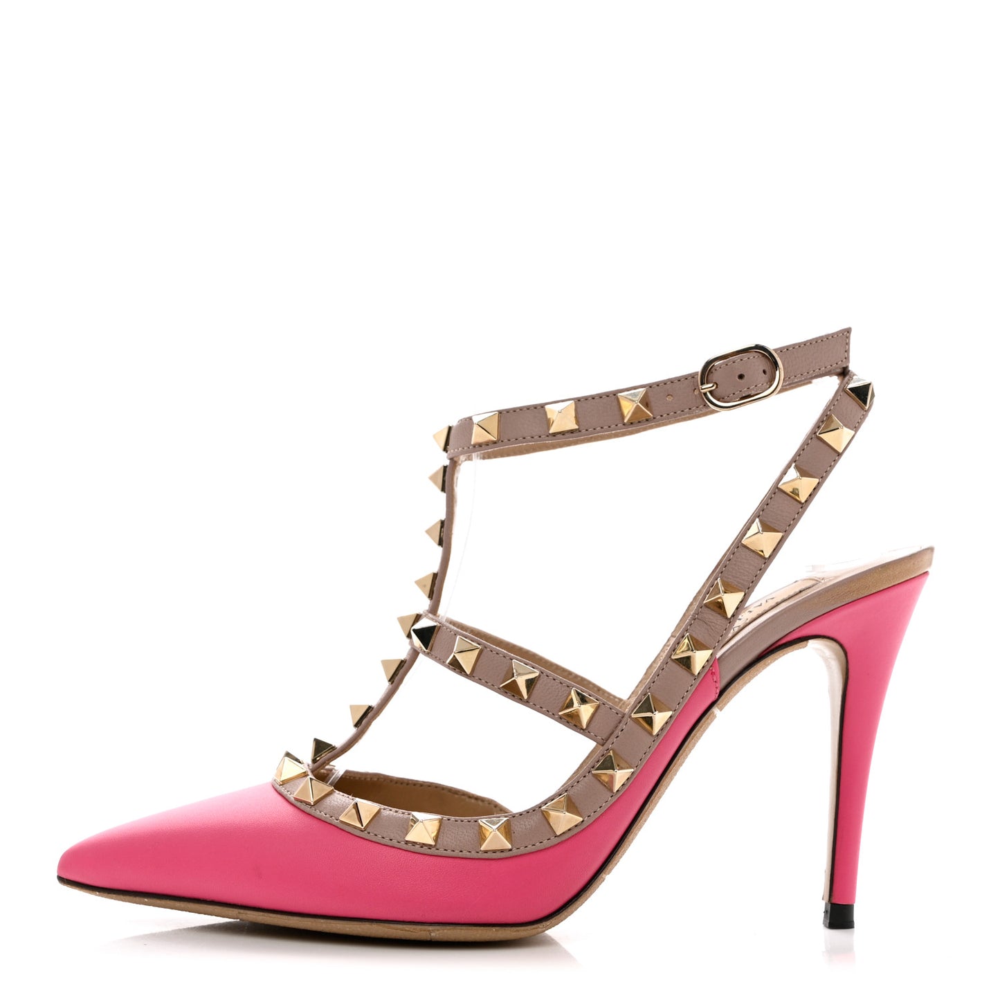 VALENTINO GARAVANI Calfskin Nappa Rockstud Ankle Strap 36.5 Deep Fuxia Poudre