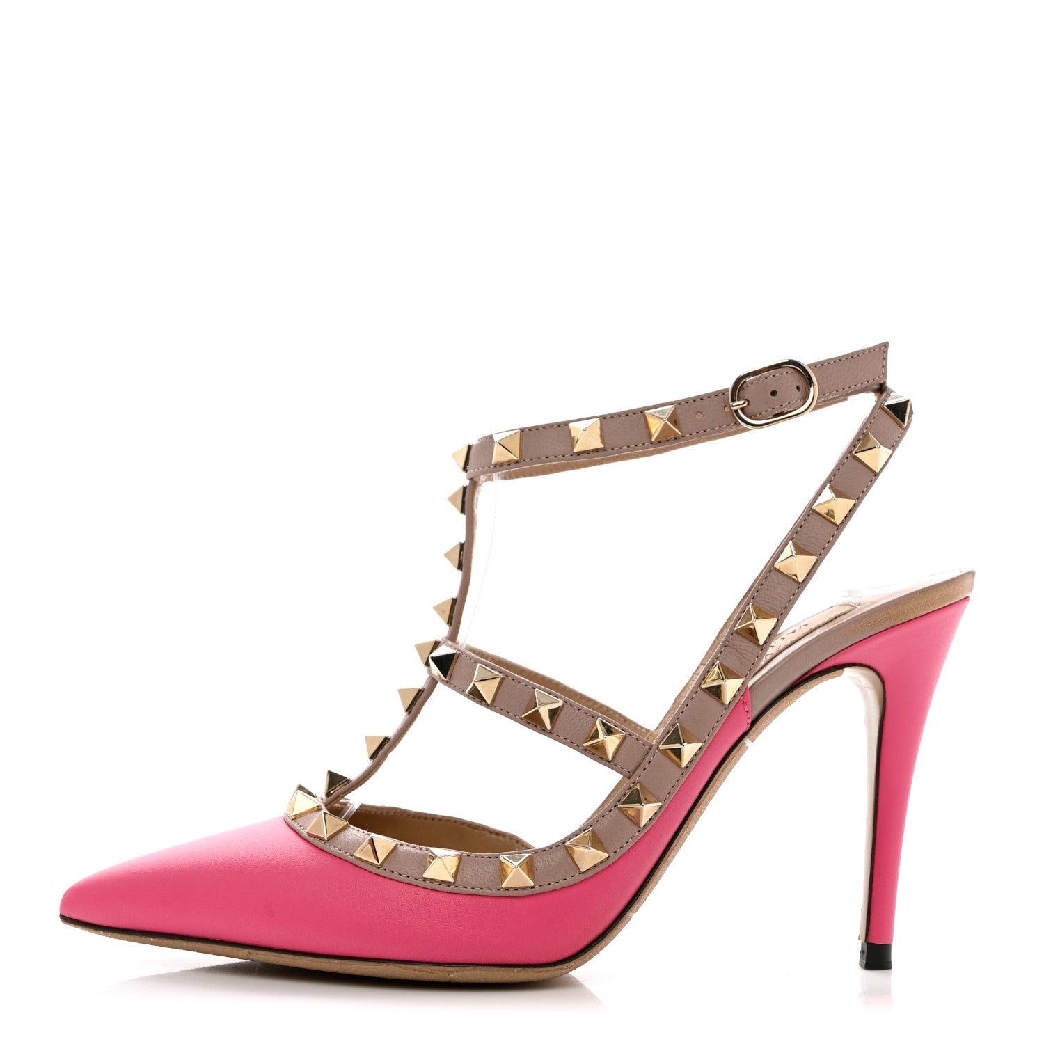 Valentino Garavani VALENTINO GARAVANI Calfskin Nappa Rockstud Ankle Strap 36.5 Deep Fuxia Poudre 1 of 8