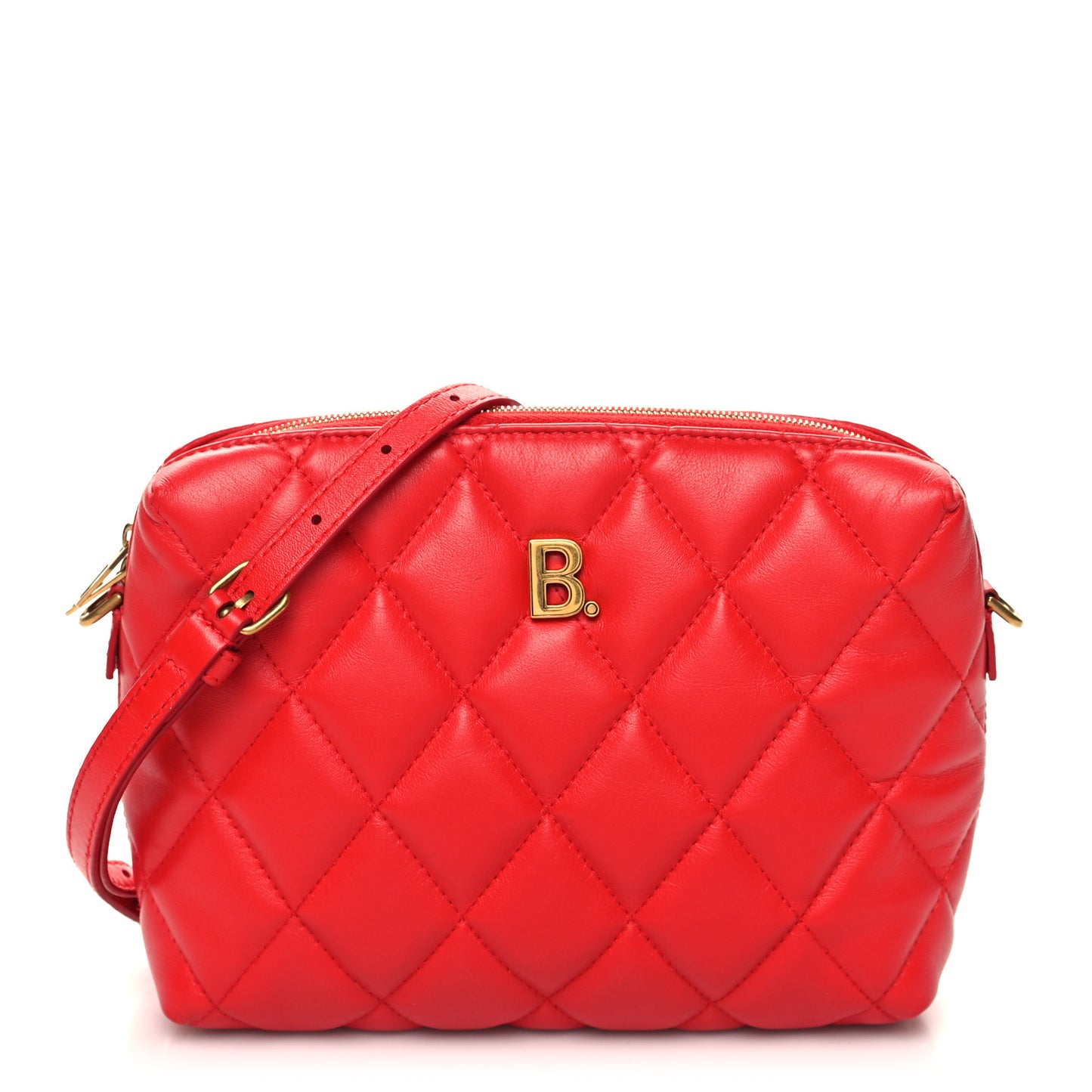 Nappa Calfskin Quilted Touch B Camera Shoulder Bag Bright Red
