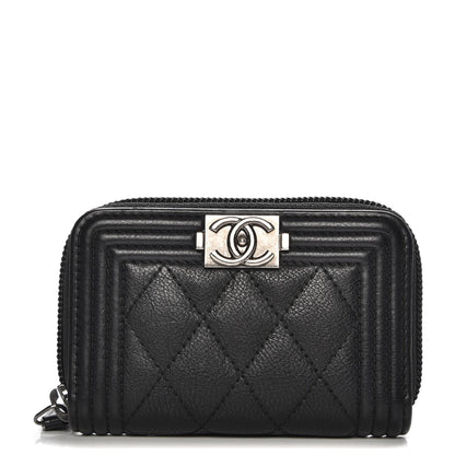 Chanel Calfskin Quilted Zip Around Boy Coin Purse Wallet Black 1 of 8
