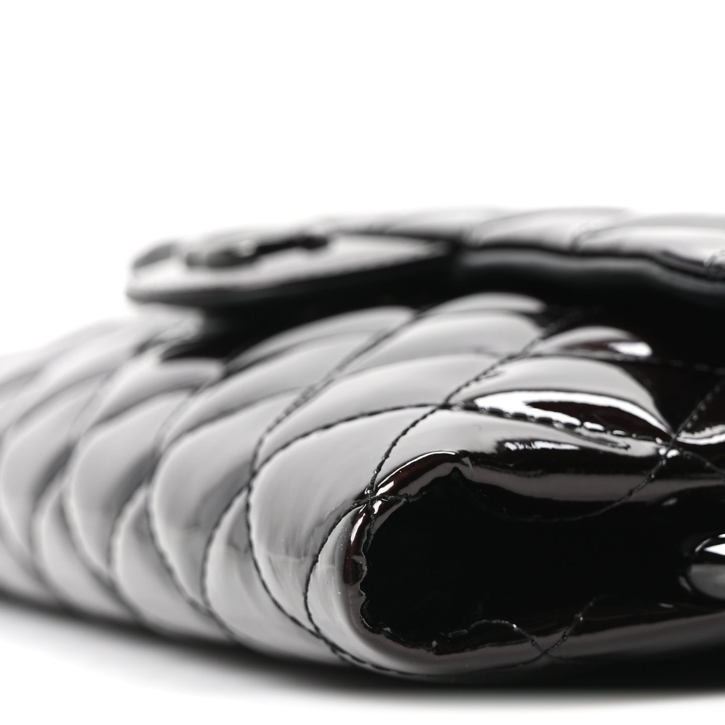 Patent Calfskin Quilted Metal Handle Clutch So Black