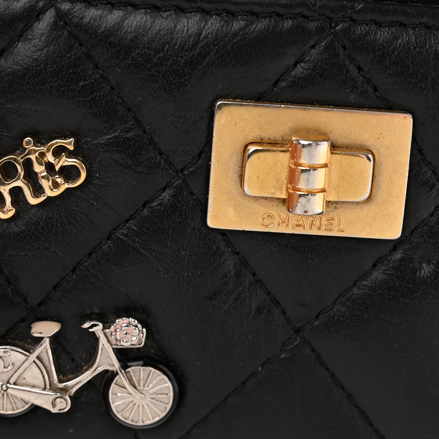 Chanel Aged Calfskin Quilted Lucky Charms Reissue Card Holder Black 12 of 17