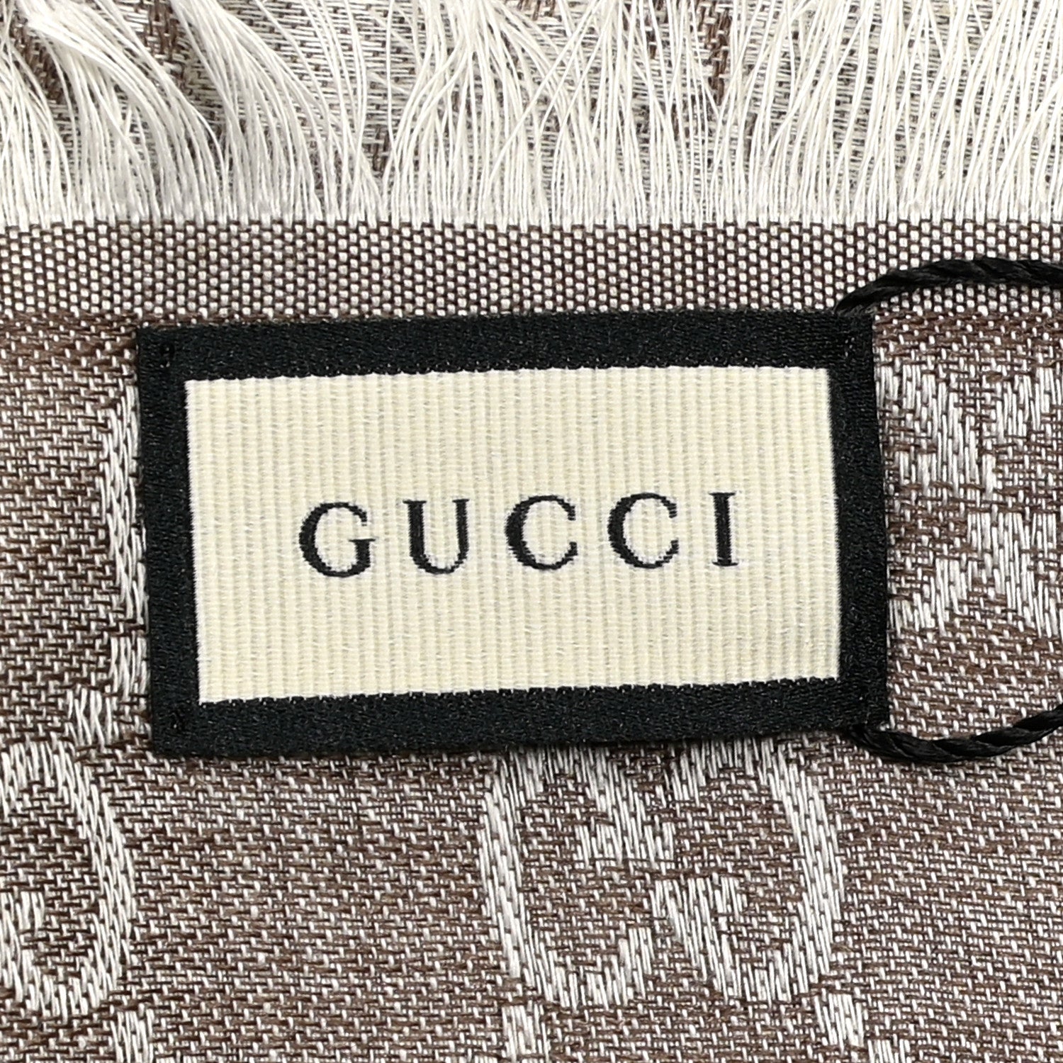 Gucci Wool Silk Monogram GGWeb Fringe Shawl Bitume Ivory 3 of 3