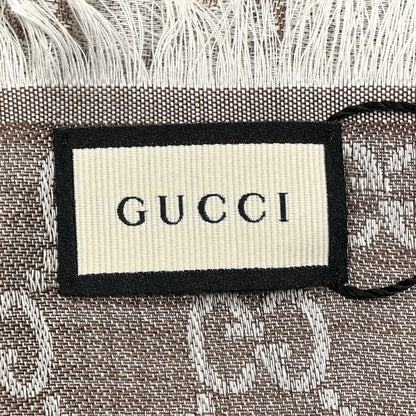 Gucci Wool Silk Monogram GGWeb Fringe Shawl Bitume Ivory 3 of 3