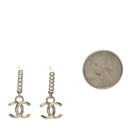 Chanel Metal Crystal Studded CC Drop Earrings Gold 2 of 5