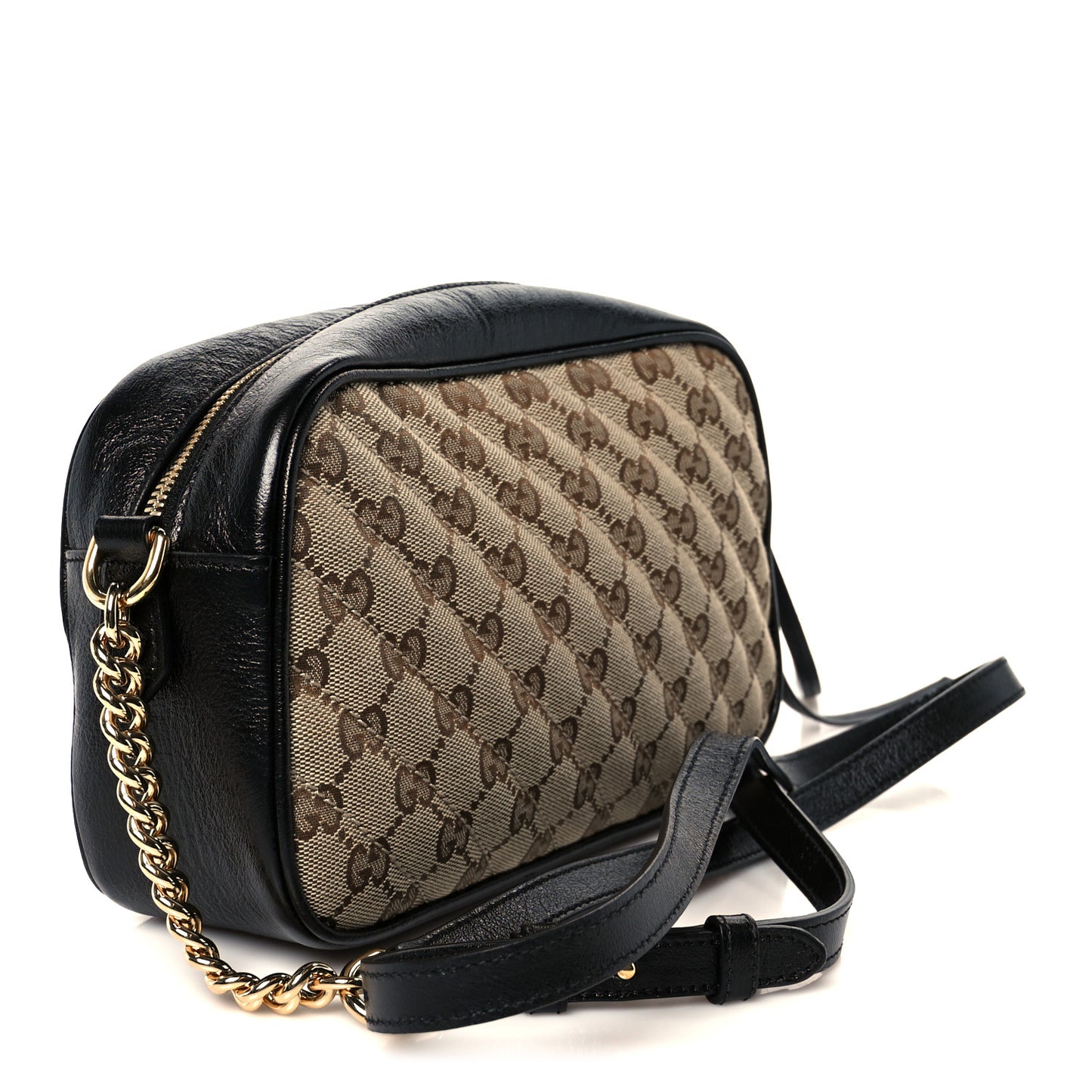 Monogram Matelasse Diagonal Small GG Marmont Chain Shoulder Bag Beige Black