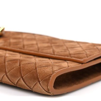 Bottega Veneta Suede Intrecciato Long Andiamo Top Handle Clutch Amber 11 of 11
