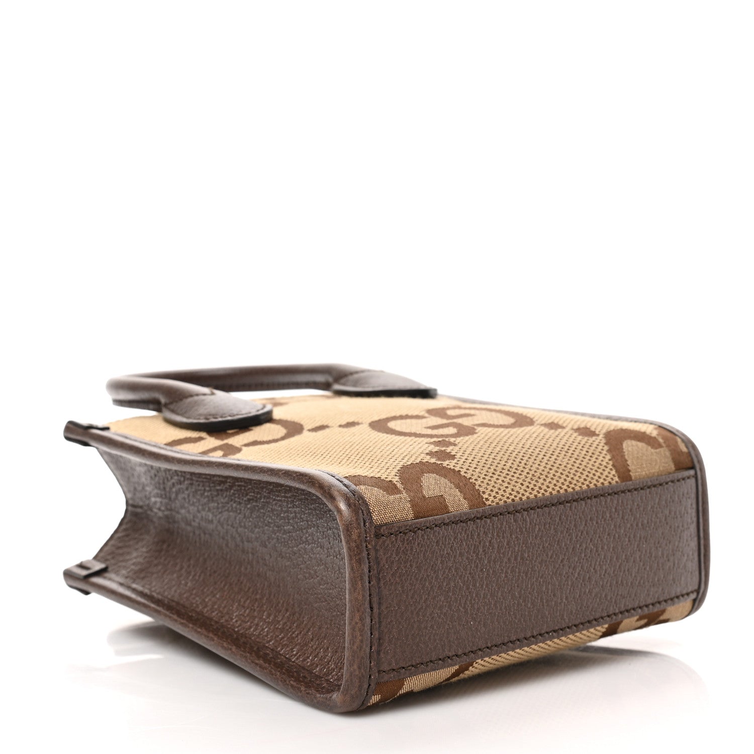 Gucci Monogram Jumbo GG Textured Dollar Calfskin Web Mini Vertical Tote Camel Ebony New Acero 4 of 9