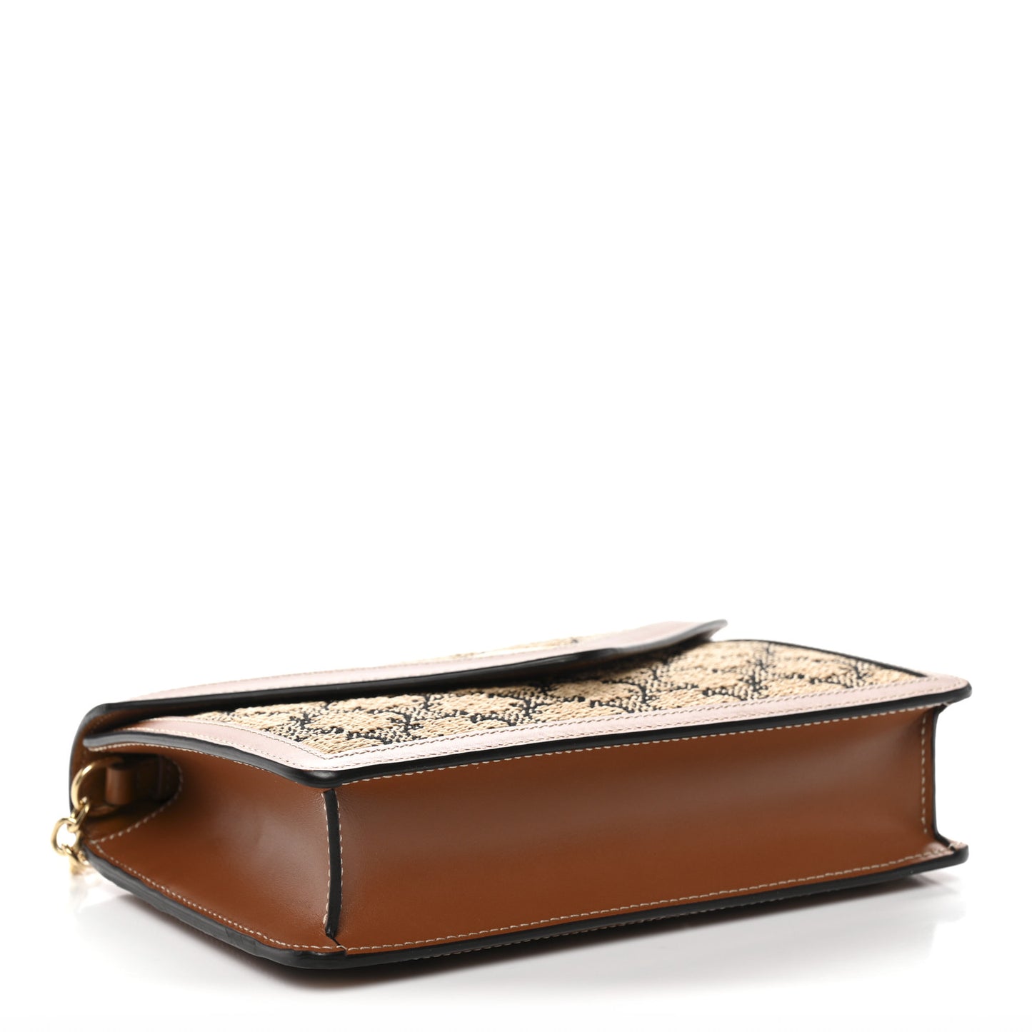 Raffia Jacquard Calfskin Triomphe Wallet on Chain Natural Tan