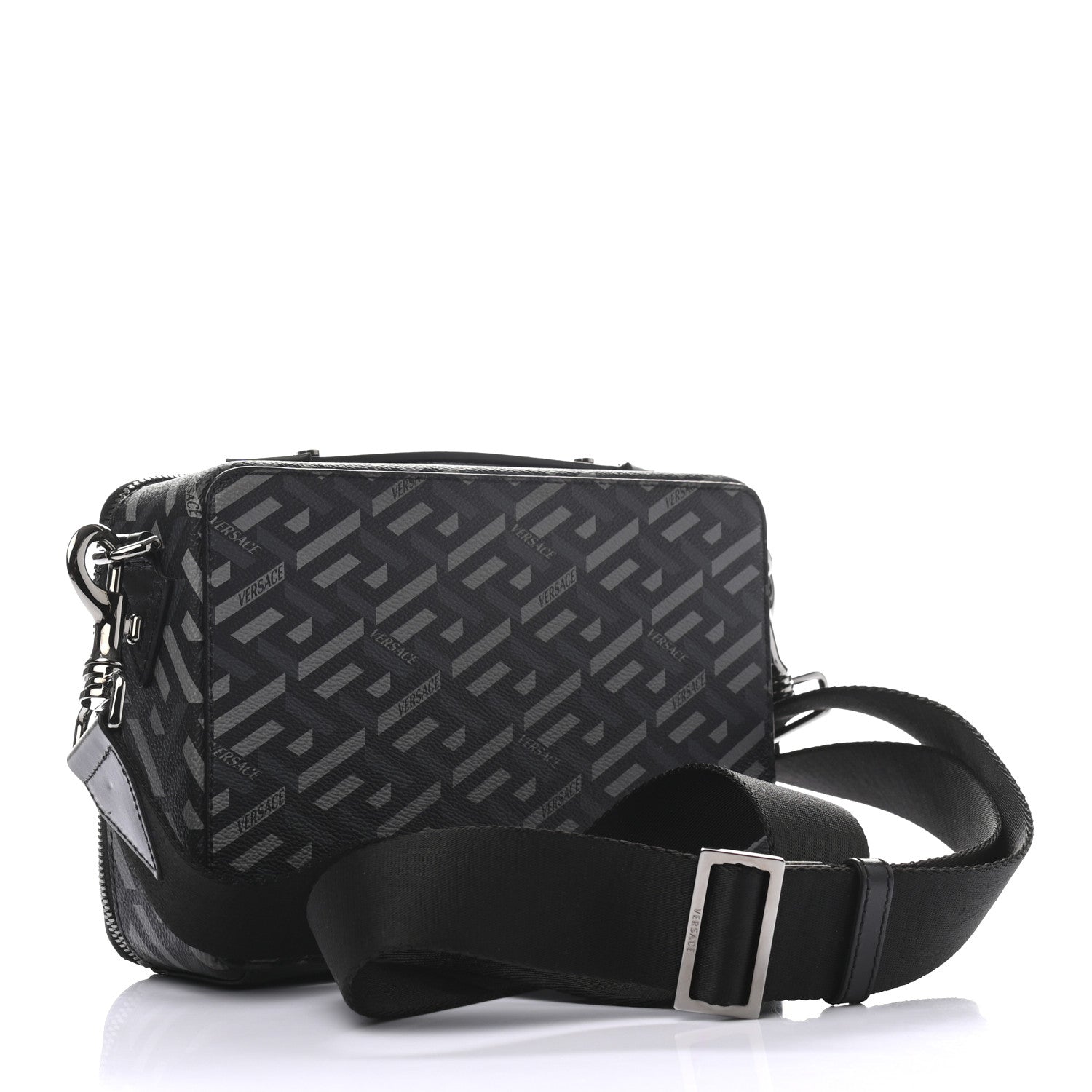Versace Coated Canvas La Greca Signature Messenger Bag Black Gray 2 of 8