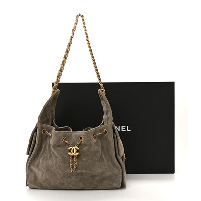 Chanel Suede Quilted Small Chanel 25 Handbag Dark Grey 12 of 12