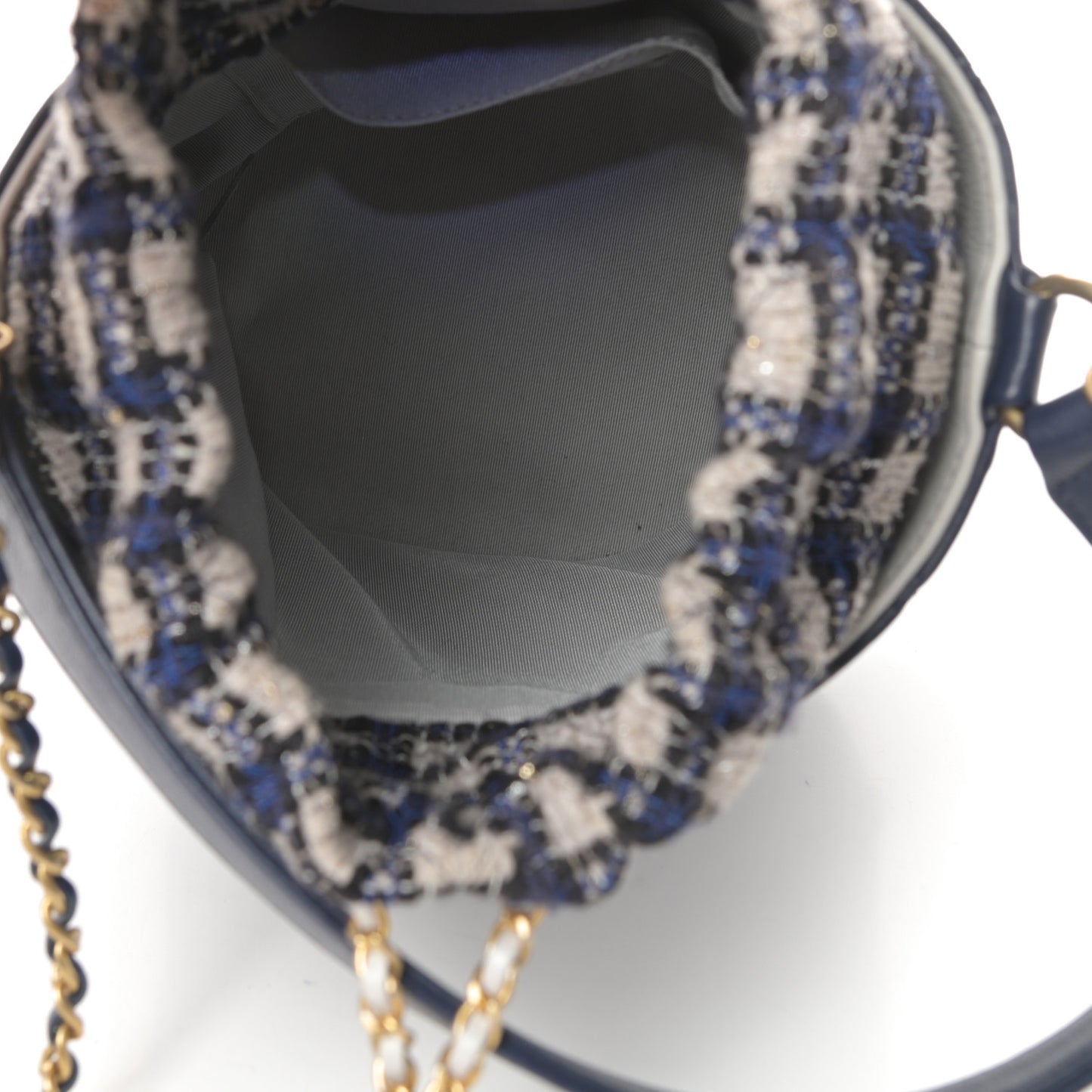 Calfskin Tweed Medium CC Chain Bucket Drawstring Bag Navy Blue Multicolor
