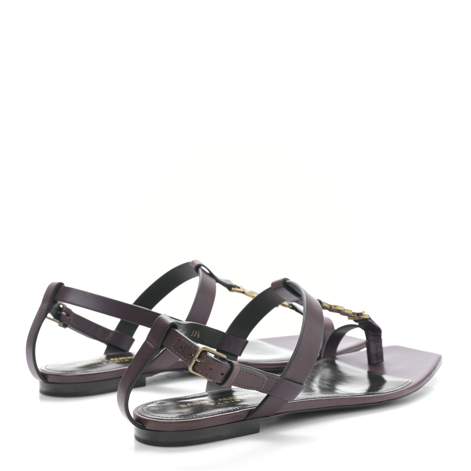 Saint Laurent Calfskin Cassandra Monogram Sandals 39.5 Brown 4 of 9